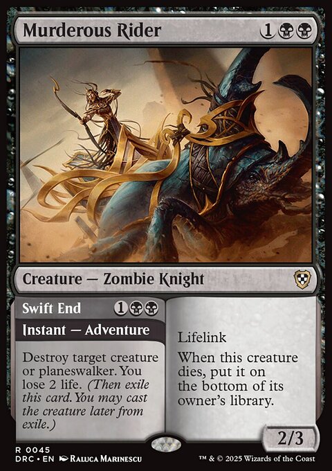 Murderous Rider // Swift End, Aetherdrift Commander #45, Magic: The Gathering card