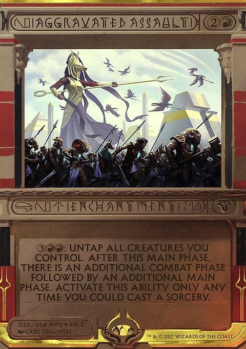 Aggravated Assault, Amonkhet Invocations #25, Magic: The Gathering card