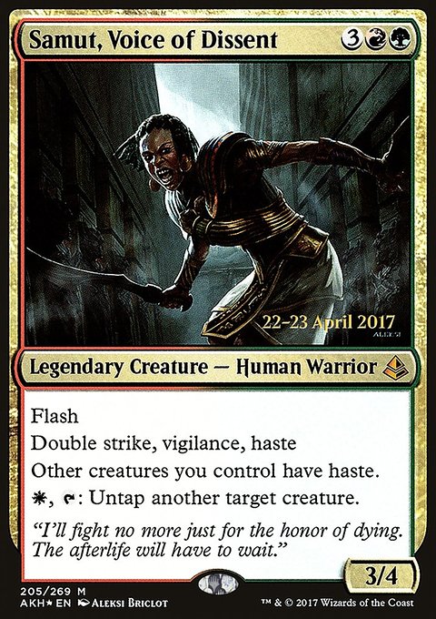 Samut, Voice of Dissent, Amonkhet Promos #205s, Magic: The Gathering card