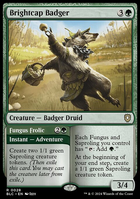 Brightcap Badger // Fungus Frolic, Bloomburrow Commander #28, Magic: The Gathering card