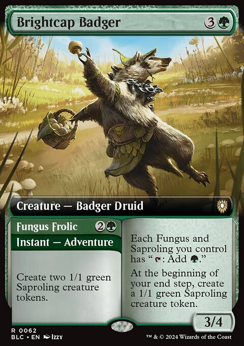 Brightcap Badger // Fungus Frolic, Bloomburrow Commander #62, Magic: The Gathering card