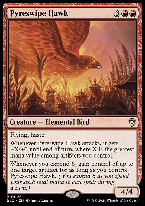 Pyreswipe Hawk, Bloomburrow Commander #26, Magic: The Gathering card