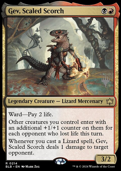 Gev, Scaled Scorch, Bloomburrow Promos #214p, Magic: The Gathering card