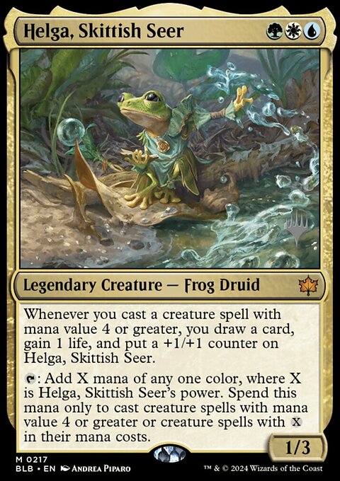 Helga, Skittish Seer, Bloomburrow Promos #217p, Magic: The Gathering card