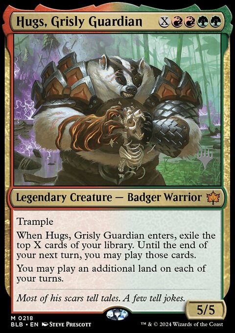 Hugs, Grisly Guardian, Bloomburrow Promos #218p, Magic: The Gathering card