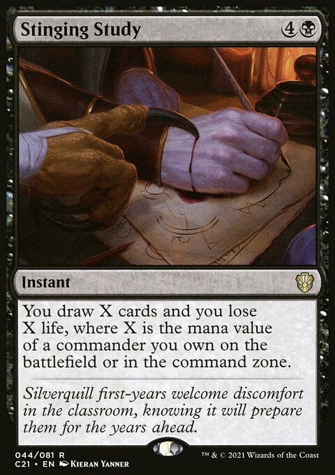 Stinging Study, Commander 2021 #44, Magic: The Gathering card