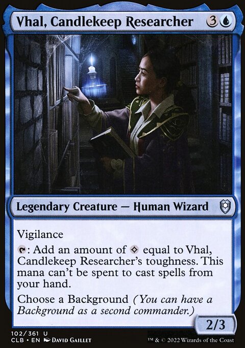 Vhal, Candlekeep Researcher, Commander Legends: Battle for Baldur's Gate #102, Magic: The Gathering card