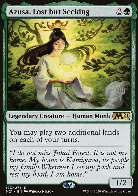 Azusa, Lost but Seeking, Core Set 2021 Promos #173p, Magic: The Gathering card
