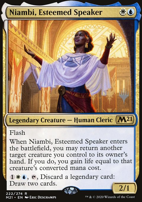 Niambi, Esteemed Speaker, Core Set 2021 Promos #222p, Magic: The Gathering card