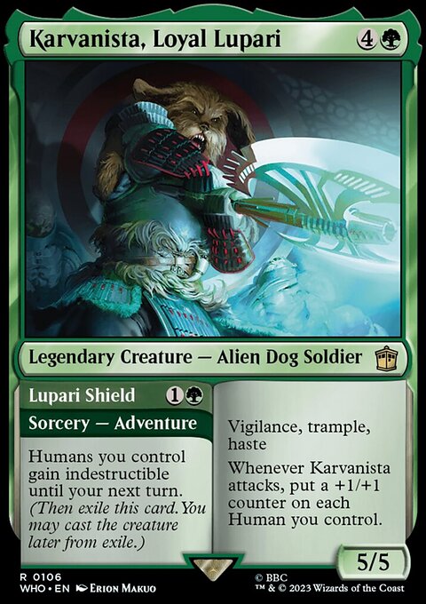 Karvanista, Loyal Lupari // Lupari Shield, Doctor Who #106, Magic: The Gathering card