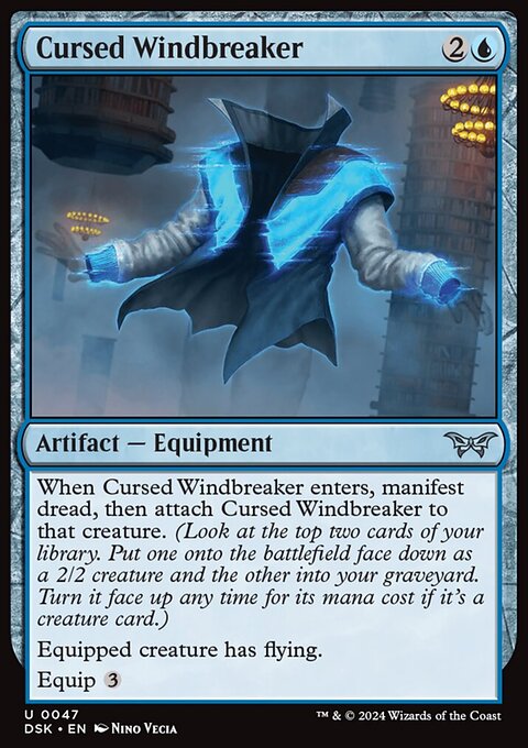 Cursed Windbreaker, Duskmourn: House of Horror #47, Magic: The Gathering card