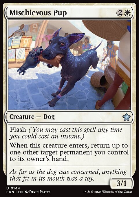Mischievous Pup, Foundations #144, Magic: The Gathering card