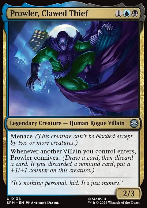 Prowler, Clawed Thief, Marvel's Spider-Man #138, Magic: The Gathering card