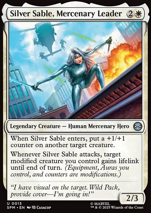 Silver Sable, Mercenary Leader, Marvel's Spider-Man #13, Magic: The Gathering card
