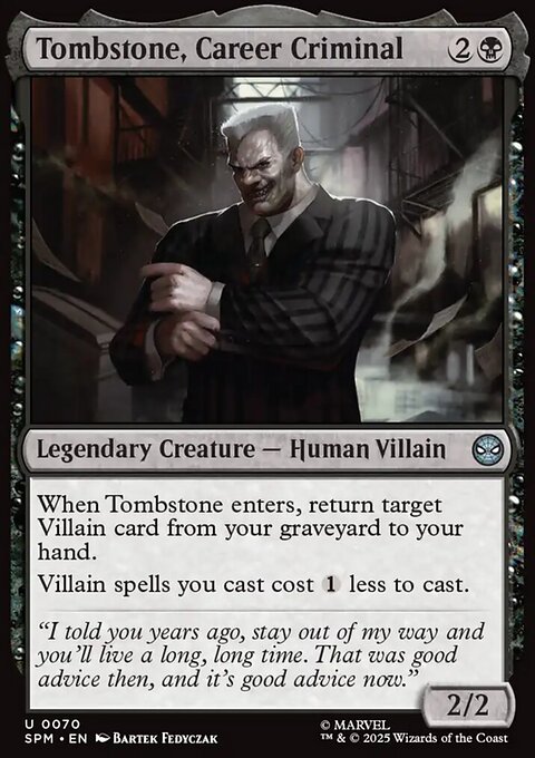 Tombstone, Career Criminal, Marvel's Spider-Man #70, Magic: The Gathering card
