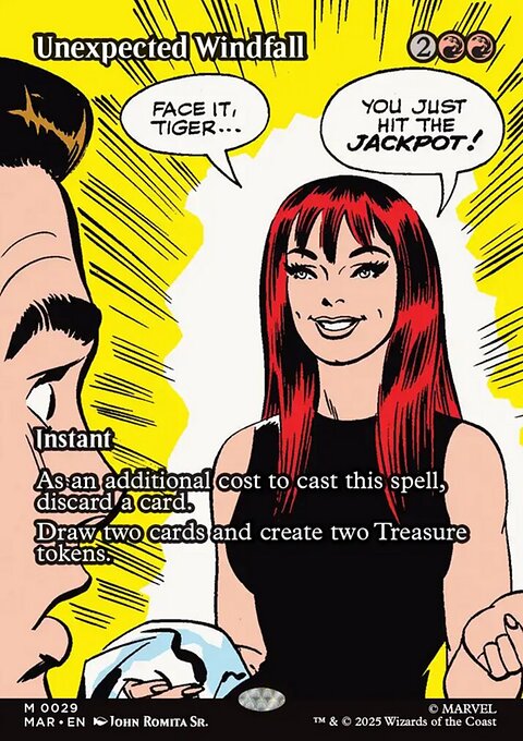 Unexpected Windfall, Marvel Universe #29, Magic: The Gathering card