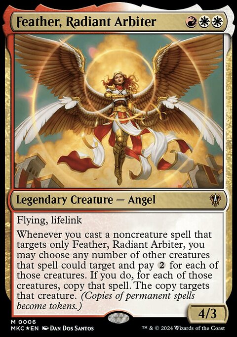 Feather, Radiant Arbiter, Murders at Karlov Manor Commander #6, Magic: The Gathering card
