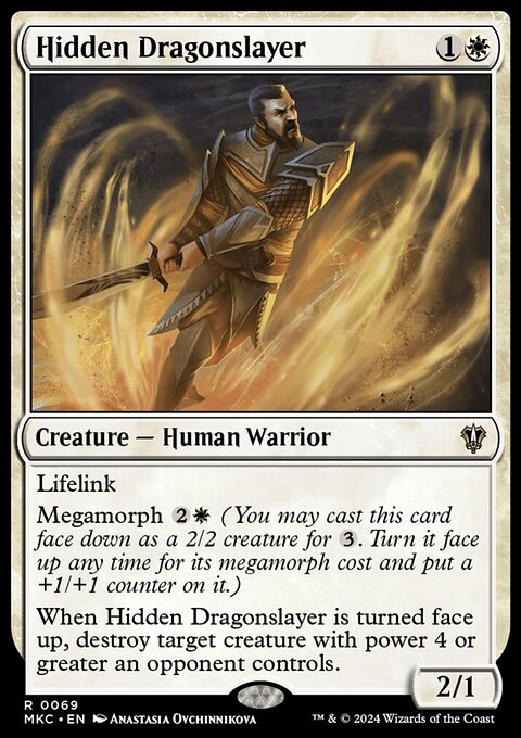 Hidden Dragonslayer, Murders at Karlov Manor Commander #69, Magic: The Gathering card