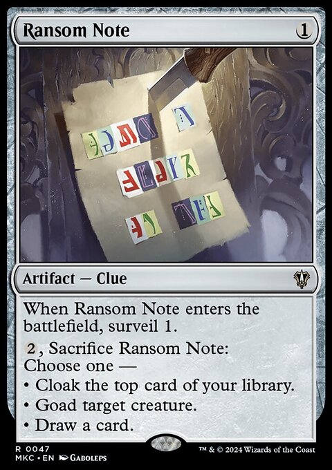 Ransom Note, Murders at Karlov Manor Commander #47, Magic: The Gathering card