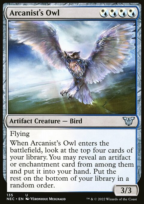 Arcanist's Owl, Neon Dynasty Commander #135, Magic: The Gathering card