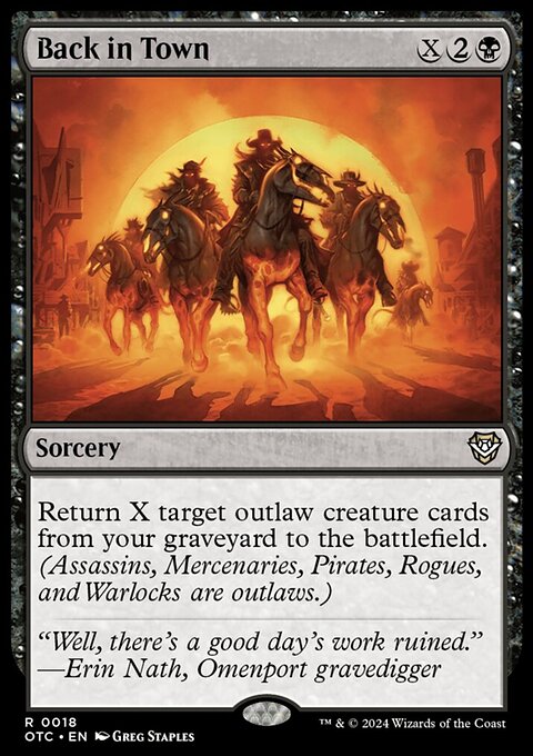 Back in Town, Outlaws of Thunder Junction Commander #18, Magic: The Gathering card