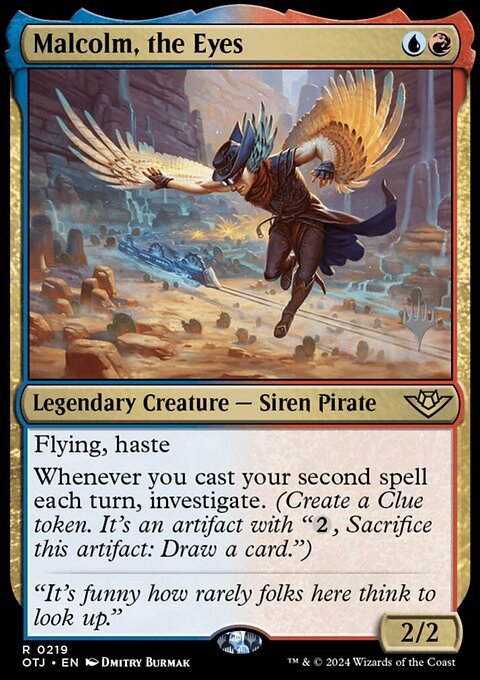 Malcolm, the Eyes, Outlaws of Thunder Junction Promos #219p, Magic: The Gathering card