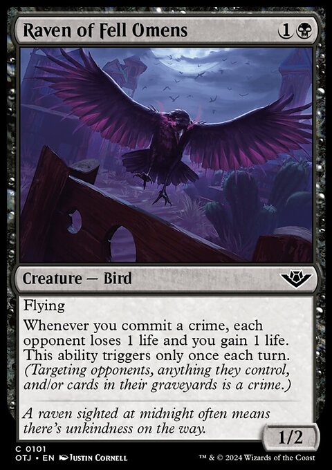 Raven of Fell Omens, Outlaws of Thunder Junction #101, Magic: The Gathering card