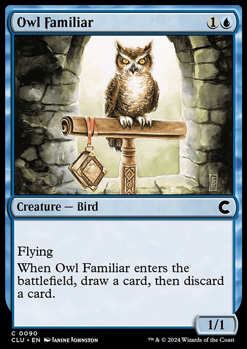 Owl Familiar, Ravnica: Clue Edition #90, Magic: The Gathering card