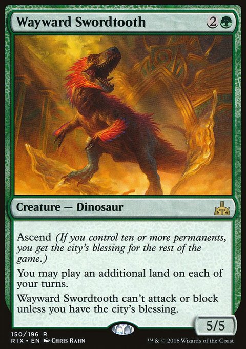 Wayward Swordtooth, Rivals of Ixalan #150, Magic: The Gathering card