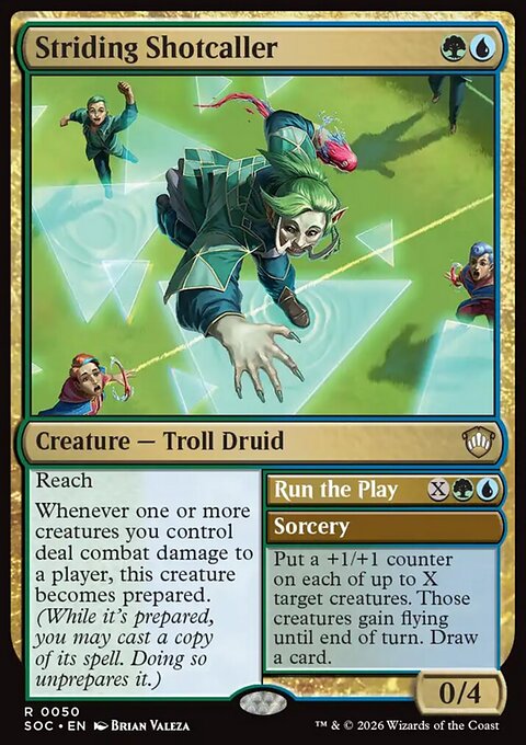 Striding Shotcaller // Run the Play, Secrets of Strixhaven Commander #50, Magic: The Gathering card