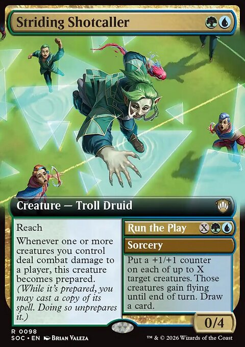 Striding Shotcaller // Run the Play, Secrets of Strixhaven Commander #98, Magic: The Gathering card