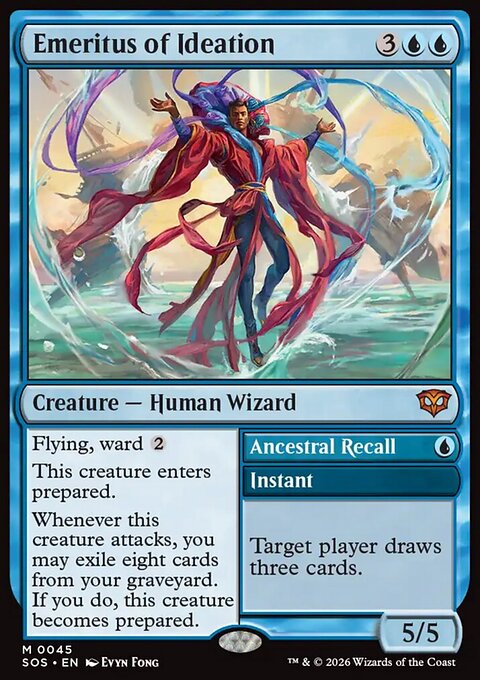Emeritus of Ideation // Ancestral Recall, Secrets of Strixhaven #45, Magic: The Gathering card