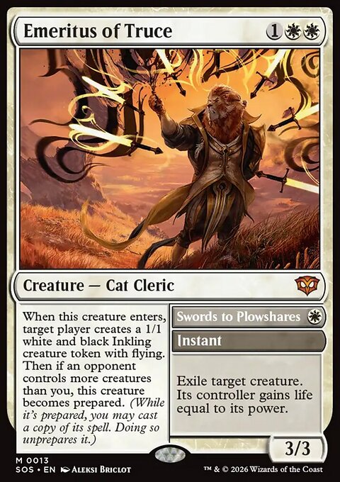 Emeritus of Truce // Swords to Plowshares, Secrets of Strixhaven #13, Magic: The Gathering card