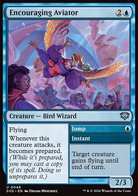 Encouraging Aviator // Jump, Secrets of Strixhaven #46, Magic: The Gathering card