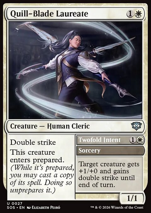 Quill-Blade Laureate // Twofold Intent, Secrets of Strixhaven #27, Magic: The Gathering card
