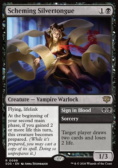 Scheming Silvertongue // Sign in Blood, Secrets of Strixhaven #99, Magic: The Gathering card