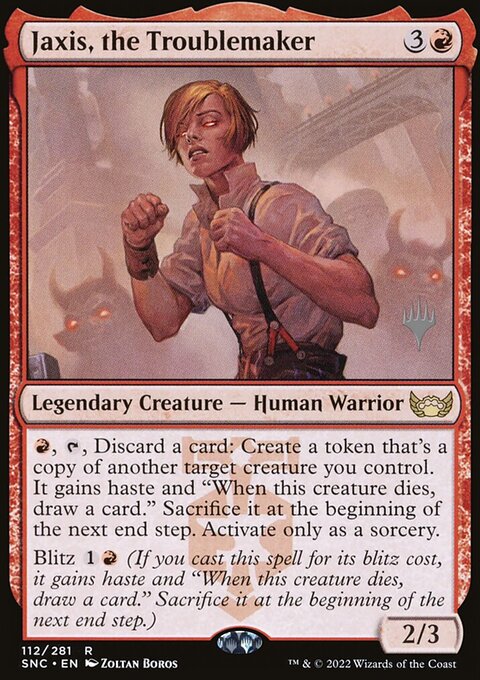 Jaxis, the Troublemaker, Streets of New Capenna Promos #112p, Magic: The Gathering card