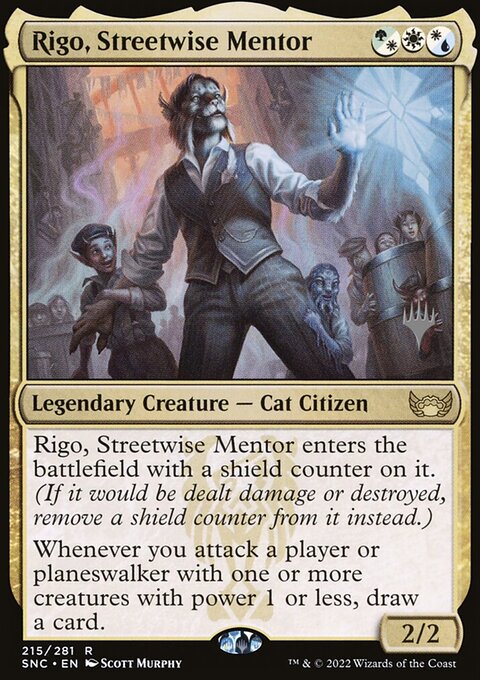 Rigo, Streetwise Mentor, Streets of New Capenna Promos #215p, Magic: The Gathering card