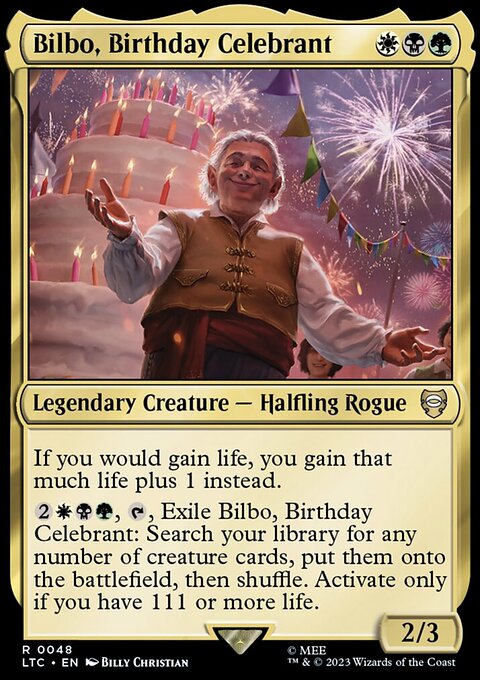Bilbo, Birthday Celebrant, Tales of Middle-earth Commander #48, Magic: The Gathering card