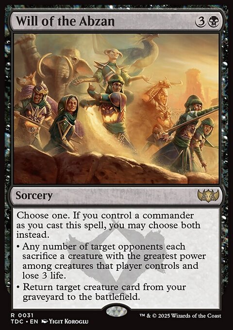 Will of the Abzan, Tarkir: Dragonstorm Commander #31, Magic: The Gathering card