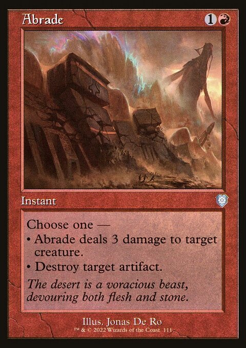 Abrade, The Brothers' War Commander #111, Magic: The Gathering card