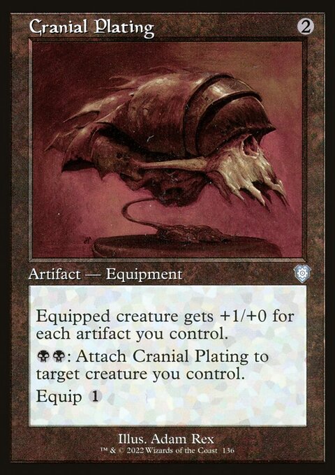 Cranial Plating, The Brothers' War Commander #136, Magic: The Gathering card