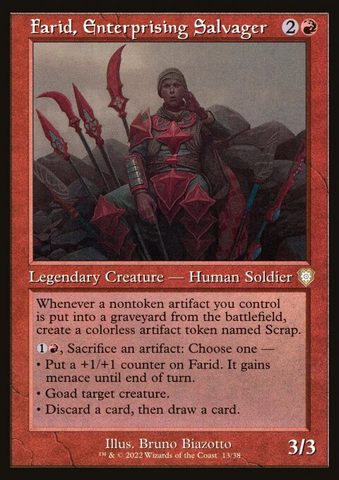 Farid, Enterprising Salvager, The Brothers' War Commander #13, Magic: The Gathering card