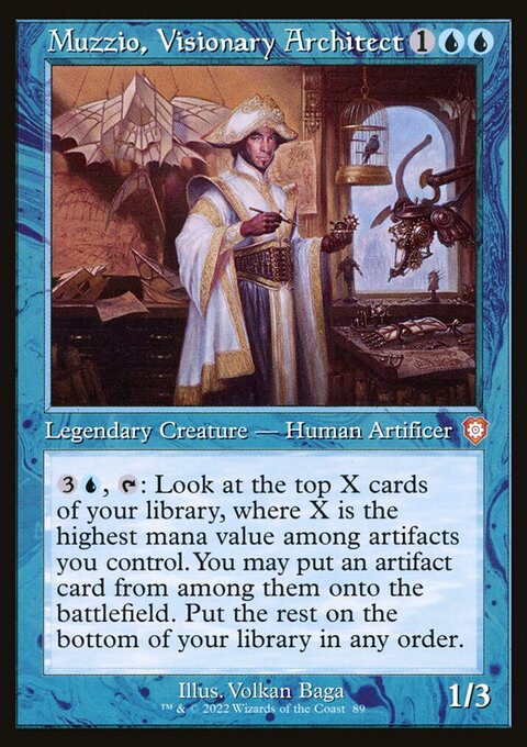 Muzzio, Visionary Architect, The Brothers' War Commander #89, Magic: The Gathering card