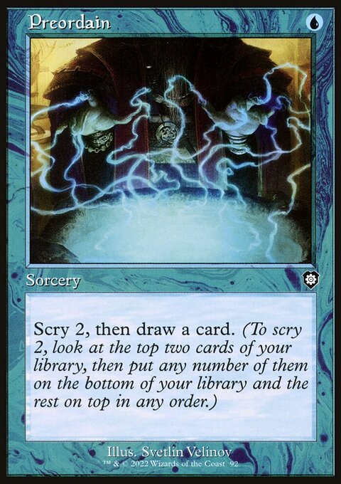Preordain, The Brothers' War Commander #92, Magic: The Gathering card
