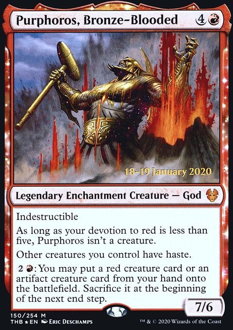 Purphoros, Bronze-Blooded, Theros Beyond Death Promos #150s, Magic: The Gathering card