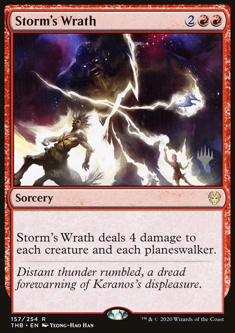 Storm's Wrath, Theros Beyond Death Promos #157p, Magic: The Gathering card