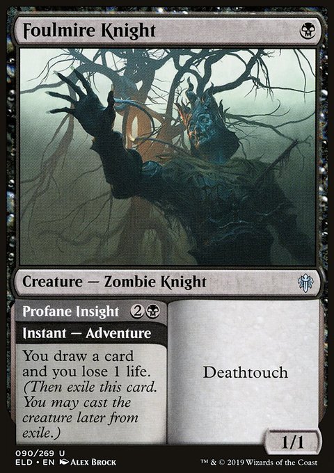 Foulmire Knight // Profane Insight, Throne of Eldraine #90, Magic: The Gathering card