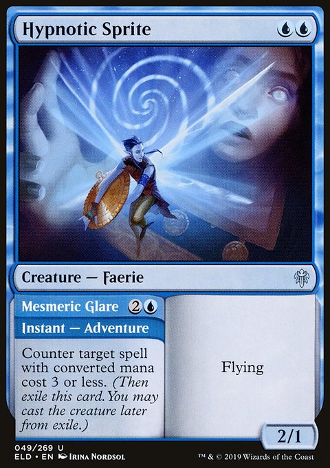 Hypnotic Sprite // Mesmeric Glare, Throne of Eldraine #49, Magic: The Gathering card