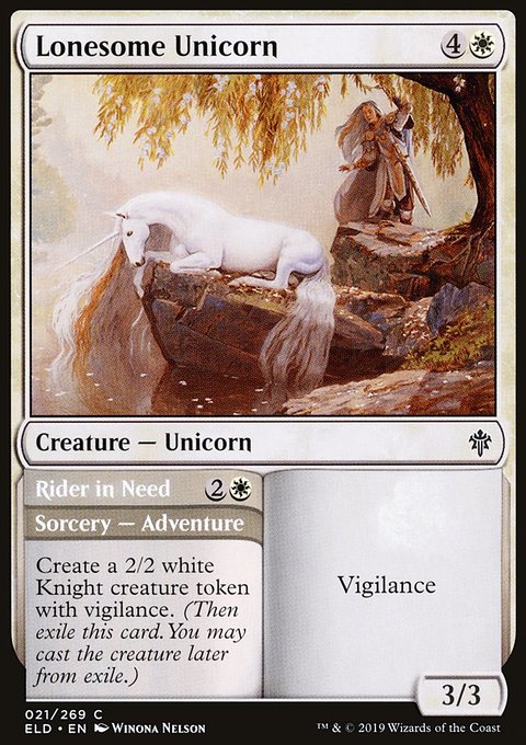 Lonesome Unicorn // Rider in Need, Throne of Eldraine #21, Magic: The Gathering card